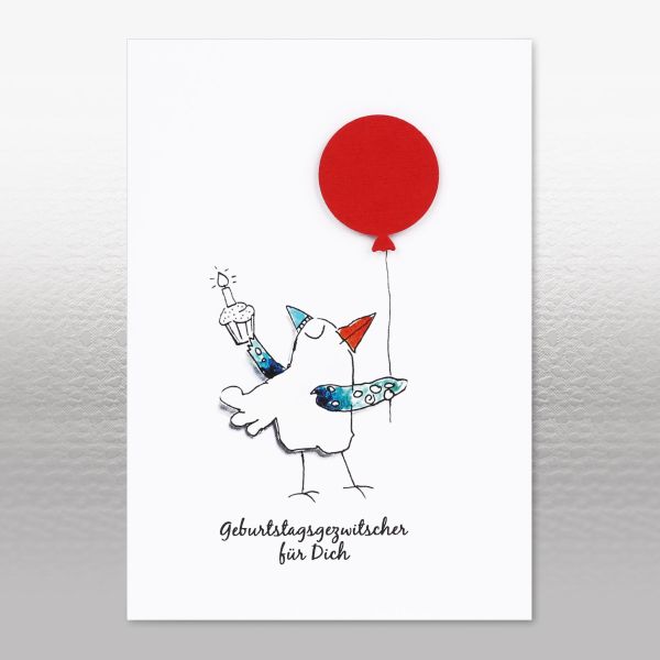 Geburtstagskarte – Geburtstagsgezwitscher – Luftballon rot