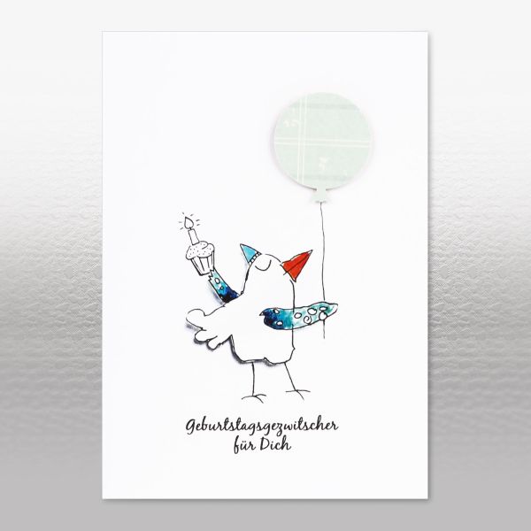 Geburtstagskarte – Geburtstagsgezwitscher – Luftballon grün