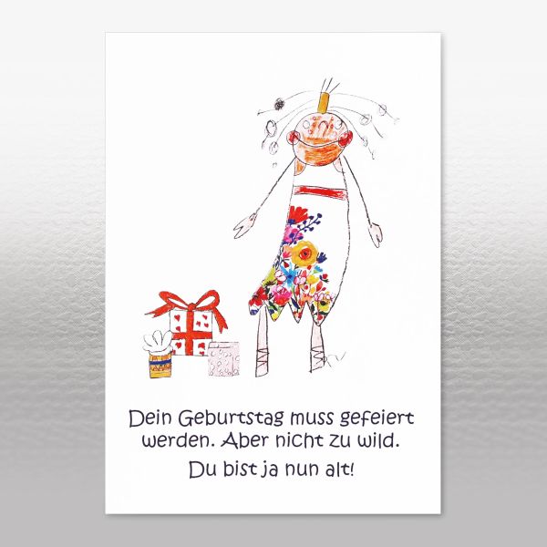 Geburtstagskarte – Männchen naiv mit Geschenken